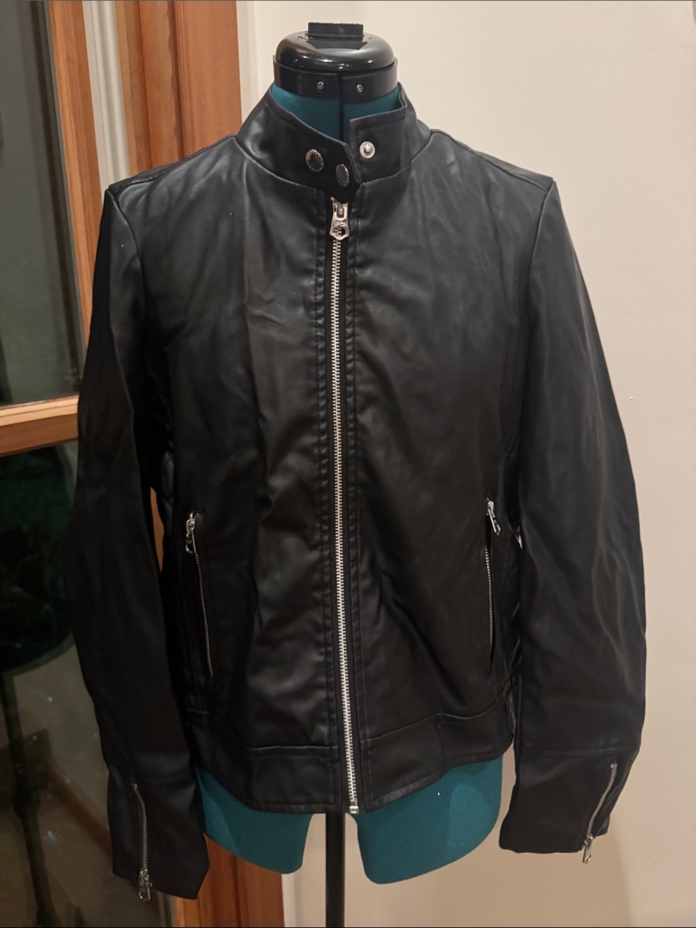 French Connection Black Faux Leather Moto Jacket